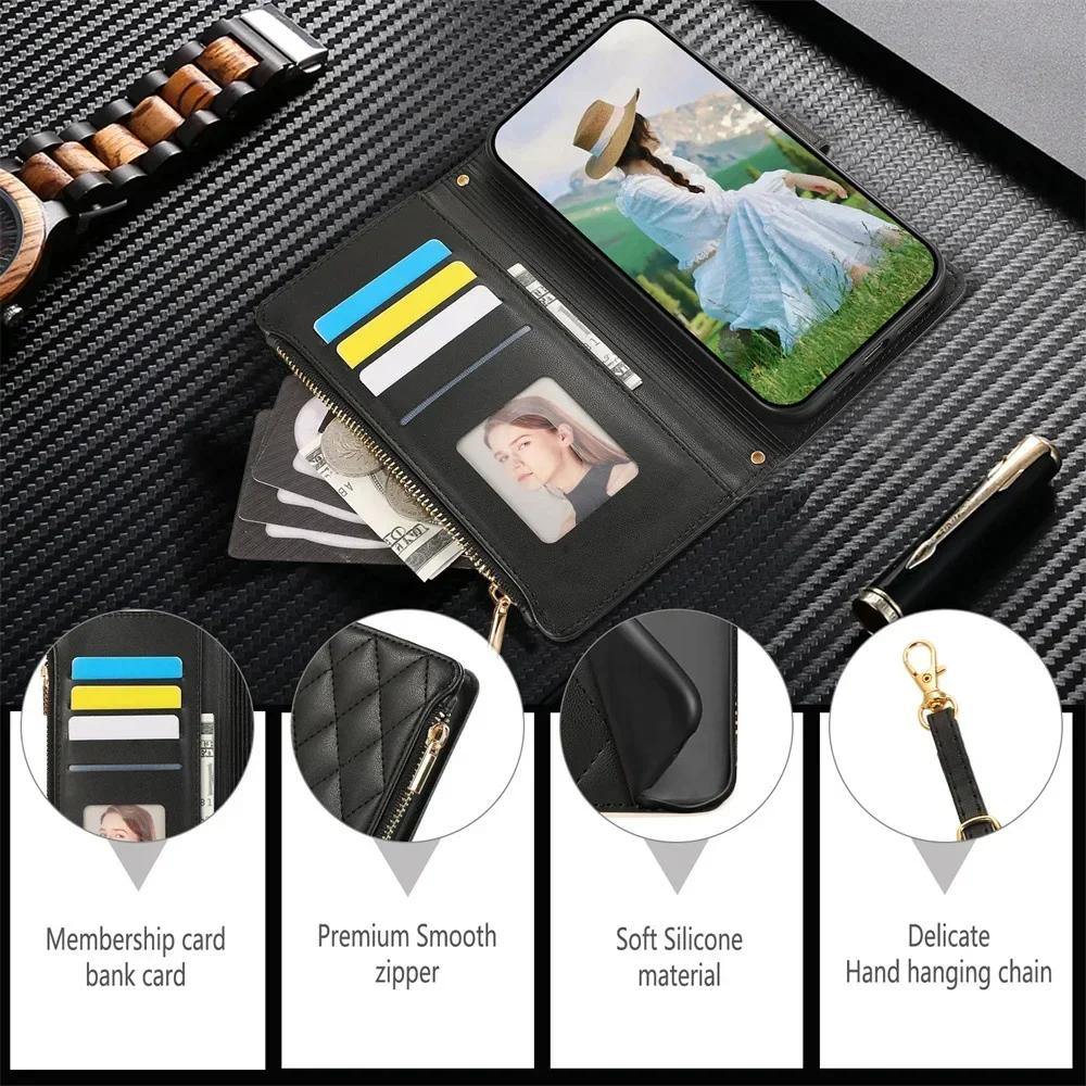 Crossbody Zipper Wallet with Card Holder Phone Case for Google Pixel 6 7 8 9 Pro 6A 7A 8A Wrist Strap Leather Preserve Cover