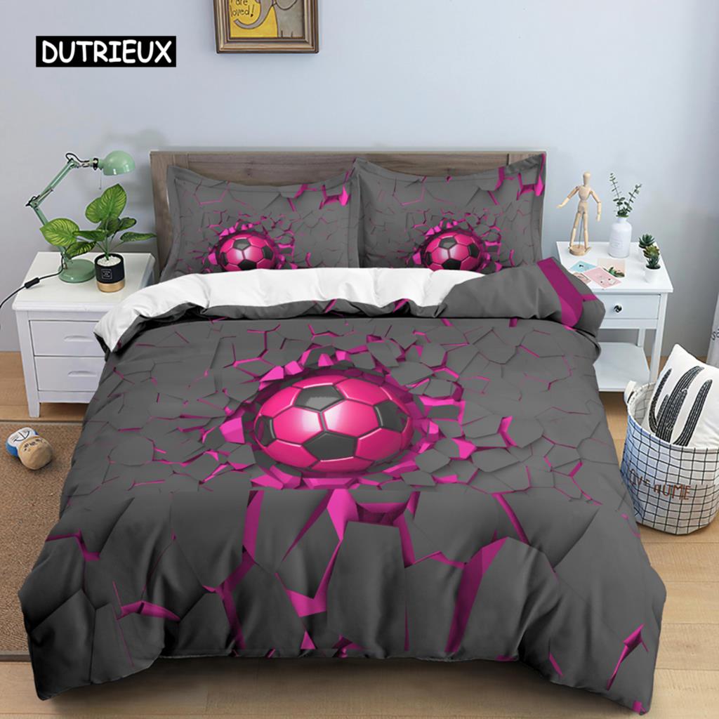 3D Football Duvet Cover Double King Queen Bedding Set 2/3pcs Quilt Cover with Zipper Closure King Size Polyester Comforter Cover