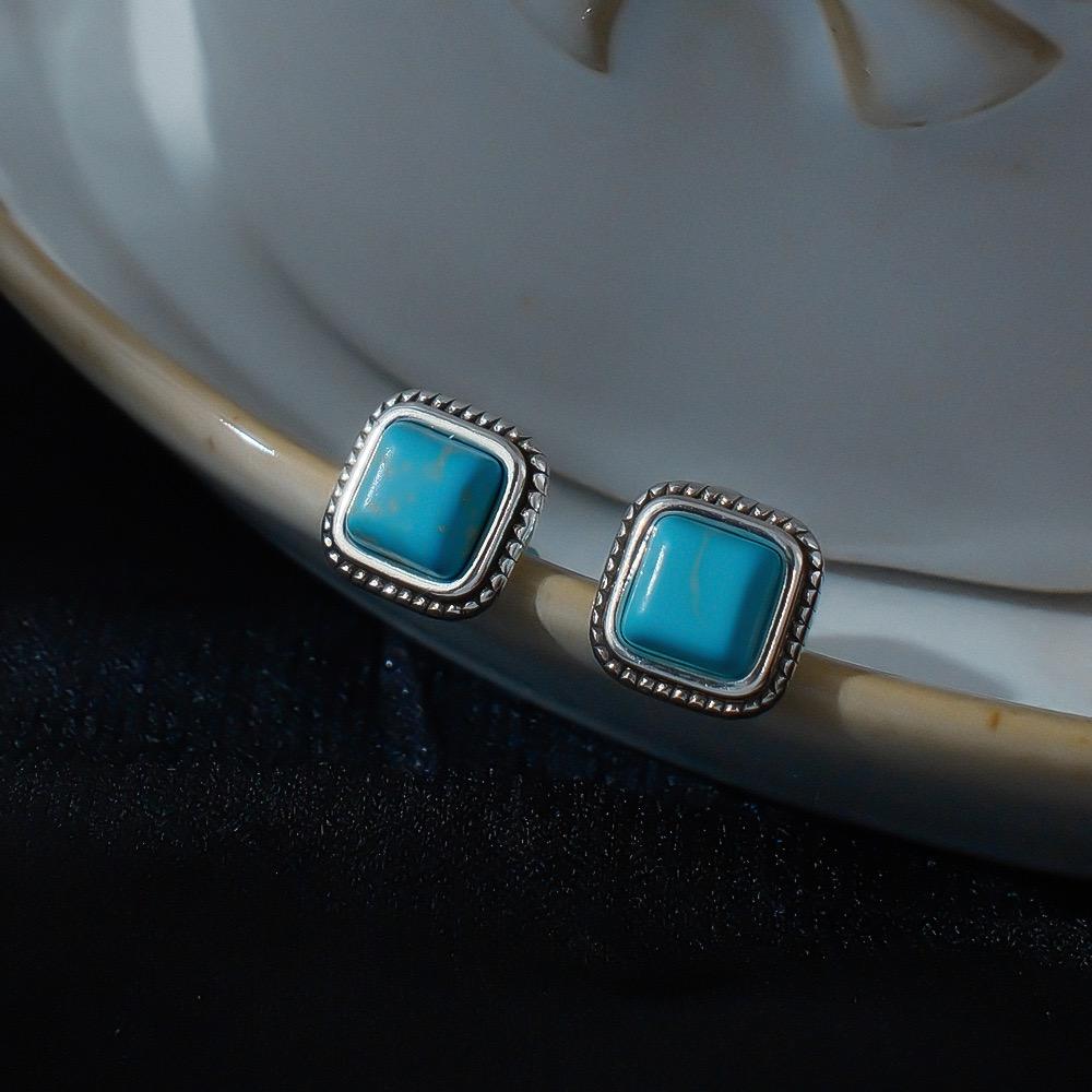 925 Sterling Silver Earrings For Women Trendy Geometric Blue Stone Earring Jewelry Prevent Allergy Party Gift Accessories