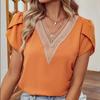 Ladies' Fashionable Casual Color V-neck Short Sleeved T-shirt Top