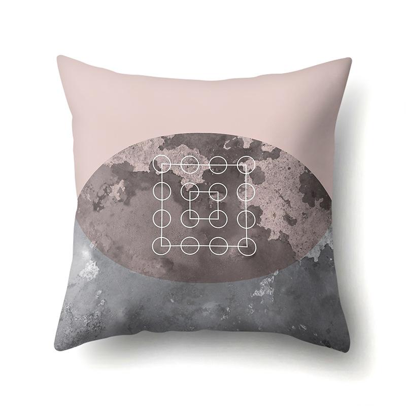 Polyester Pillowcase Marble Nordic Ins Style Geometric Printed Peach Leather Velvet Living Room Sofa Pillowcase