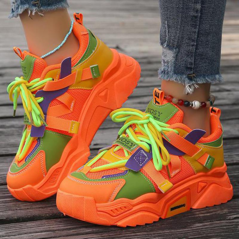 Fashion Orange Platform Sports Shoes Thick Sole Designer Chunky Sneakers Women Spring Vulcanize Shoes Luxury Walking Tennis Shoes Ladies