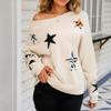 Ladies Fashion Sweater RoundNeck Stars Long Sleeve Knit Pullover Sweater