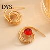 Golden Plated Earrings 1 Pair Women Hollow Spiral Design Multi-Color Lightweight Faux Gemstones Inlaid Electroplated Jewelry Accessories