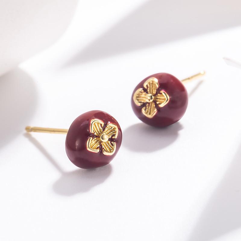 Sweet Temperament Persimmon Earrings: Exquisite Tiny Autumn Fashion Ear Ornaments for Brightening Skin