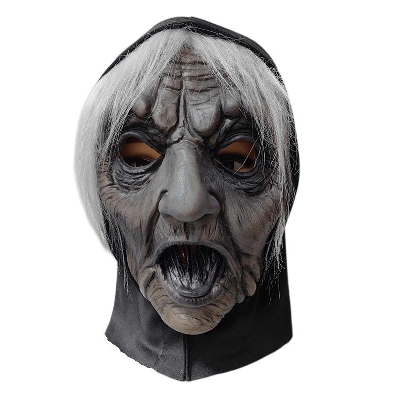 Halloween mask, scary witch latex headgear, full-face white-haired old woman witch costume for party and fun dress-up White-haired witch