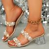 Fashion Elegant Ladies Pearls Pvc Transparent Sandals Slip On Clear High Heels Slippers Woman Square Toe Silver Shoes Sandalias De Mujer