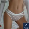 2Pcs/Lot Women's Sexy Low-Rise Thong Panties Mesh Spliced Lace Breathable Underwear Front Cross Strap Design Quick-Dry Briefs