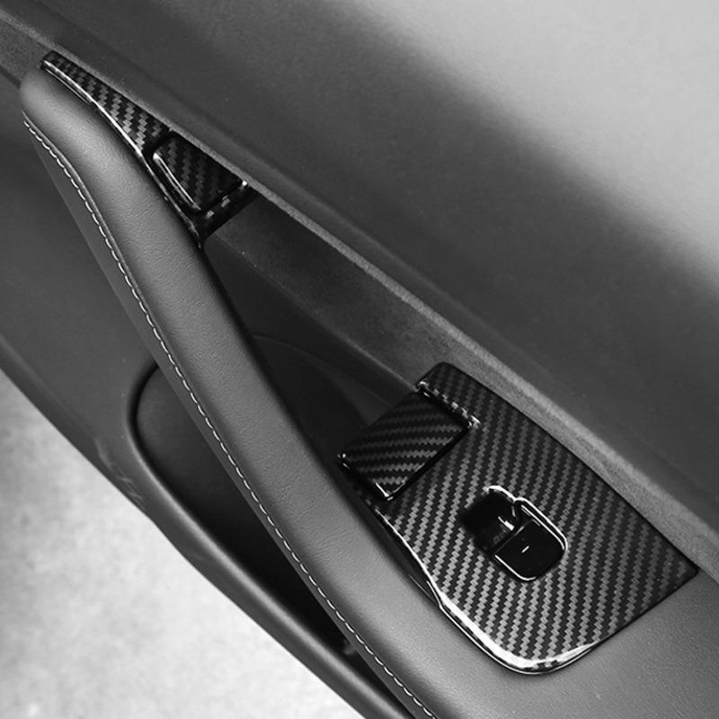 For Tesla Model 3 Y 14P Car Window Lifter Door Switch Button Carbon Fiber Stickers Styling Tools Interior Decor Auto