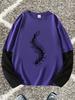 Men's Long Sleeve T-Shirts with Gothic Centipede Printed - High Street Color-Block Fake Two-Piece Casual Loose Y2K Goth Shirt Emo Tee Tops Streetwear