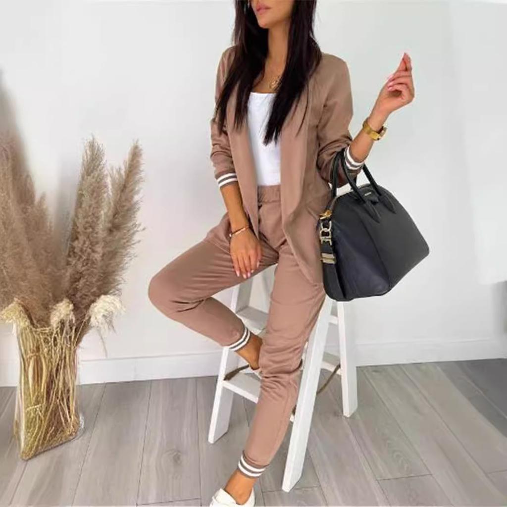 Tooxika New Fashion Casual Solid Color Long Sleeved Suit Pants Two-piece Set