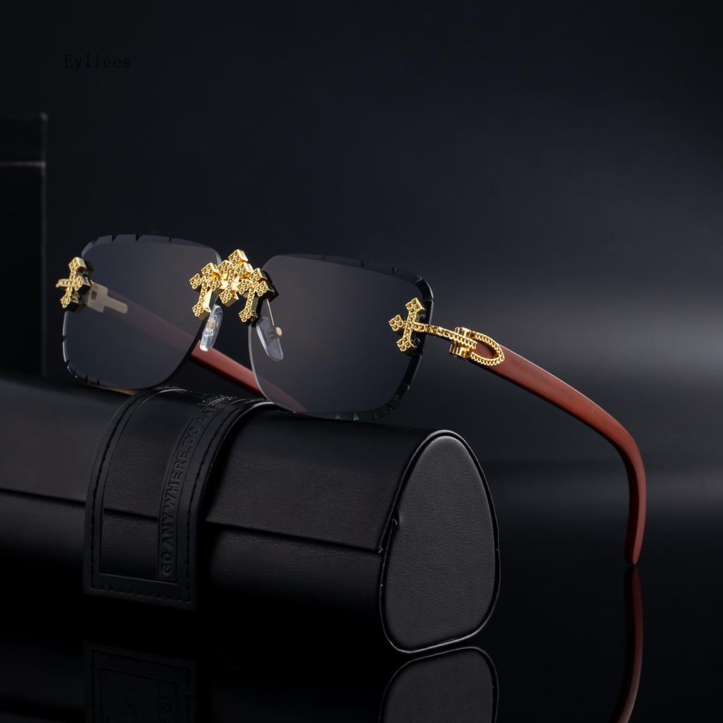 Vintage Rimless Square Cutting Lens Sunglasses Women For Men Luxury  Designer Popular Punk Fashion Diamond Cross Shades
