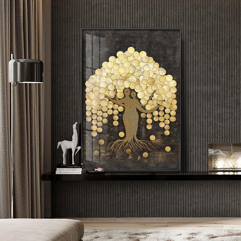 Golden Painting On Canvas Gold Coins Trees Posters and Prints Rich Tree Wall Pictures for Living Room Decor Home Decoration