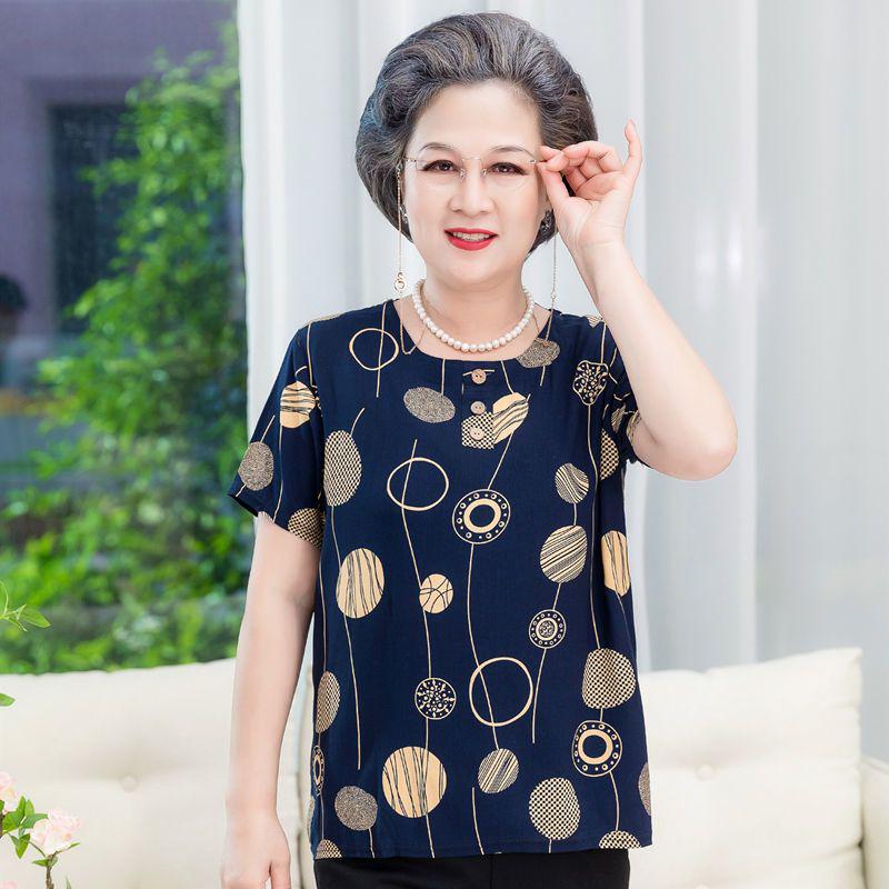 Summer Outfit: Short-Sleeve Top & Pants Set for Women in Their 60s and 70s - Cotton Silk Blend for Middle-Aged and Elderly Comfort