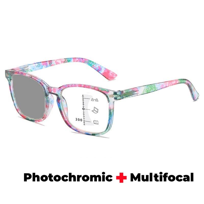Photochromic Multifocal Reading Glasses for Women Anti Blue Light Far Sight Eyeglasses Ultra Light Spring Leg Presbyopia Glasses
