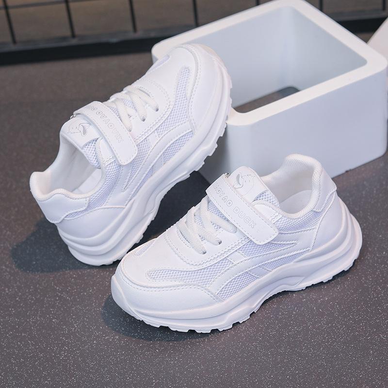 Children's Sports Shoes 2025 Spring and Autumn Girls' Little White Shoes Versatile Primary School Students' Leather Pure White Boys' Sports Shoes