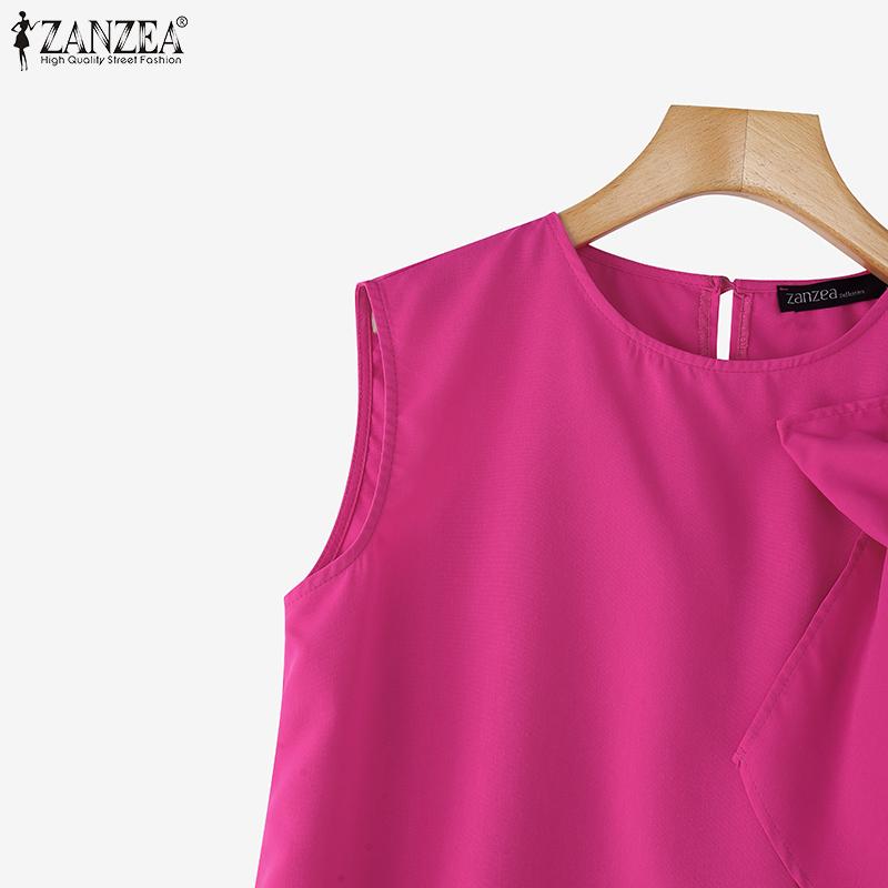 ZANZEA Camisetas sin mangas casuales sueltas de verano para mujer con cuello redondo