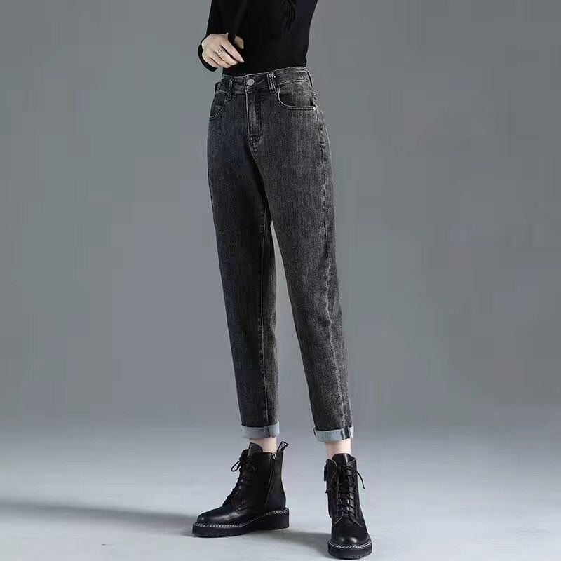 High Waisted Cropped Jeans for Women Loose Fit with Plush and Thickened Haren Jeans