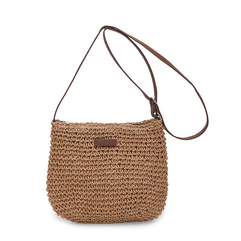 Large capacity shoulder straw bag new casual handwoven bag versatile messenger straw bag vacation beach bag