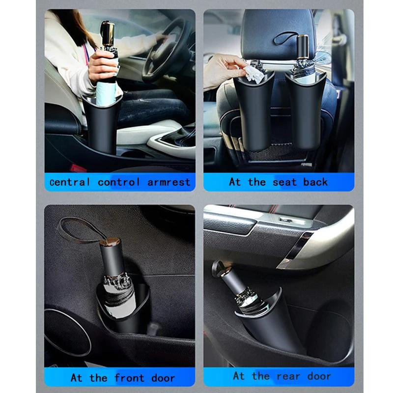 Black Multifunctional Car Umbrella Storage Bucket Plastic Holder Barrel with Hook Universal Auto Trash Storage Box
