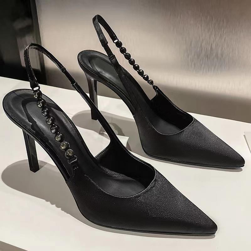 

Shiny High Heels Slingback Silver Women Pumps Metallic Crystal Sandals Pointy Toe Stiletto Heeled Shoes Party Dress Shoes Woman