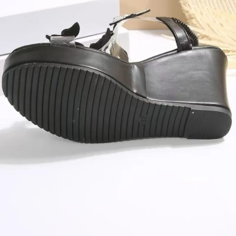 Fashion Plus Size 2025 Summer Women's Modern Sandals Crystal Butterfly Platform Wedges Elastic Band Sandals Fashion Dress Party Shoes