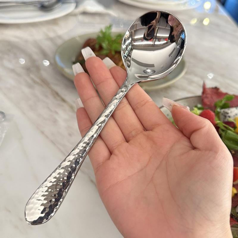 1 Stück runde Löffel aus Edelstahl mit Hammerstruktur, kreativer Dessertlöffel, Suppenlöffel, multifunktionaler Löffel zum Trinken von Kaffee und Tee