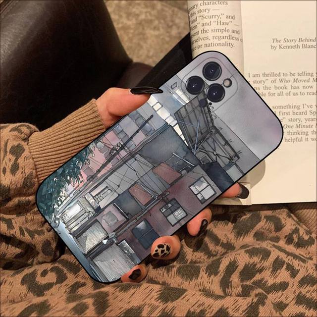 Anime Handmålat Huslandskap Mobilskal För Iphone 8 7 6 6s Plus X Se 2020 Xr Xs 14 11 12 13 Mini Pro Max Mobilskal