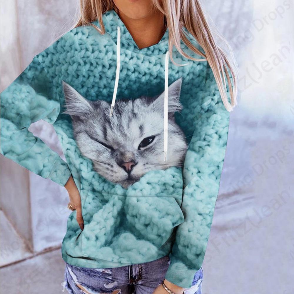 Lovely Cute Cat 3d Print Hoodie Women Fashion Oversized Women Hoodies Sweats Coat Girl Hooded Sweats Pullover Women's Clothing