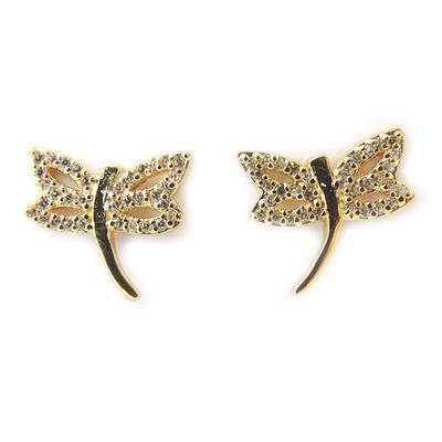 [L9738] - White 'Dragonfly' Gold Plated Earrings