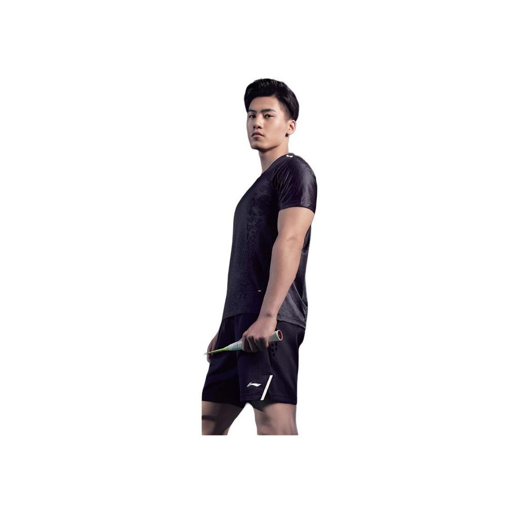 Li Ning Letter V Neck Breathable Versatile Short Sleeve Badminton Shirt Men tops AAYP277-4
