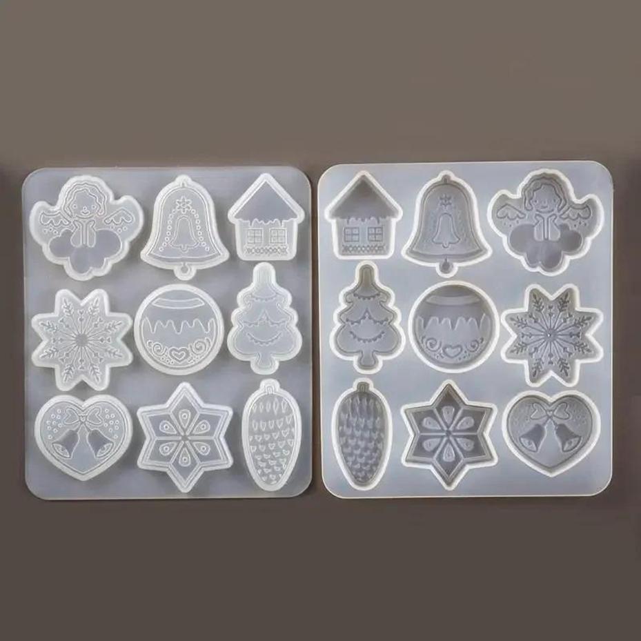 1 Pcs Christmas DIY Crystal Epoxy Mold Xmas Tree Snowflake Elk Pendant Keychain Listing Jewelry Silicone Mold Set Cookie Mold