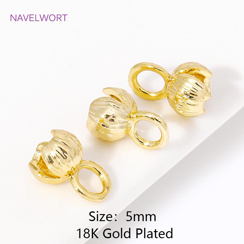 18K Gold Plated Brass Crimp Beads,End Caps For Jewelry Making,Clam Shell Bead Tip Crimp Ends Beads,DIY Bracelets Accessories