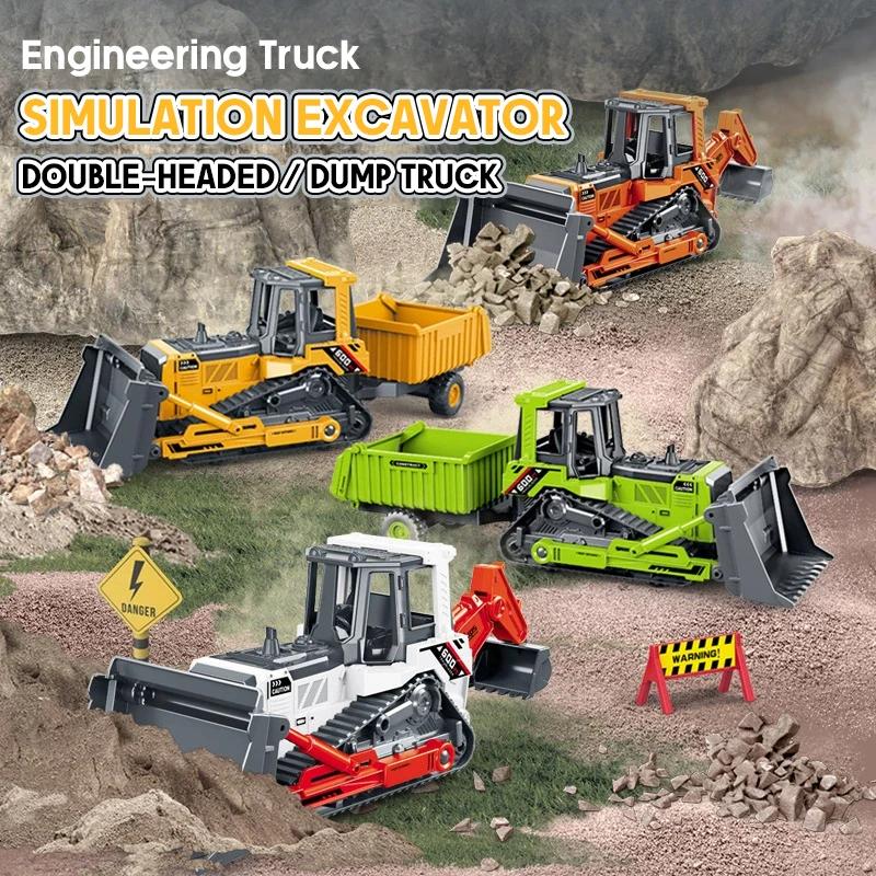 1/24 Multi-Functional Bulldozer Model SimulationTruck Double-Head Car Forklift Inertial Transport Vehicle Playthings designed for Boys Kid Present