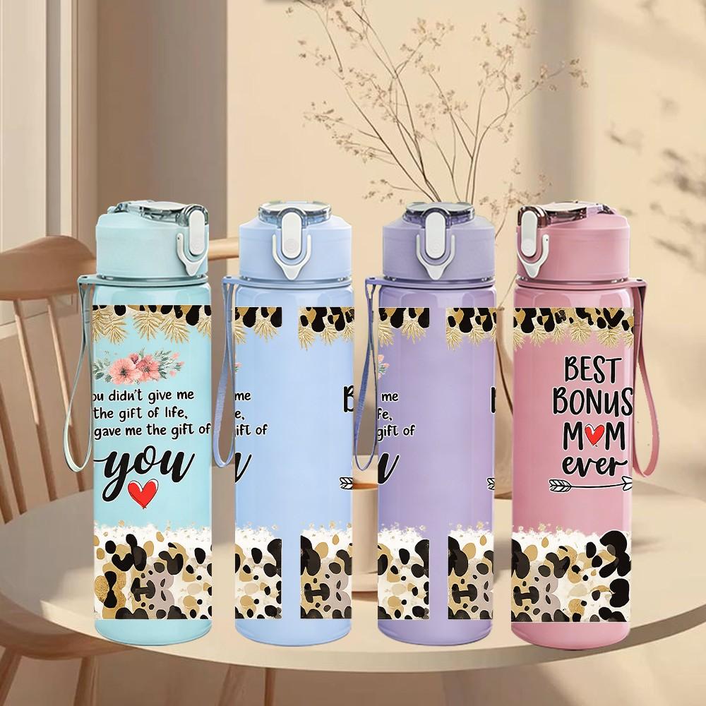1PC Love Heart Valentine Quote Print 750ml Color Plastic Sports Water Bottle Leakproof Flip Straw Lid Suitable for Sports Office Home Use