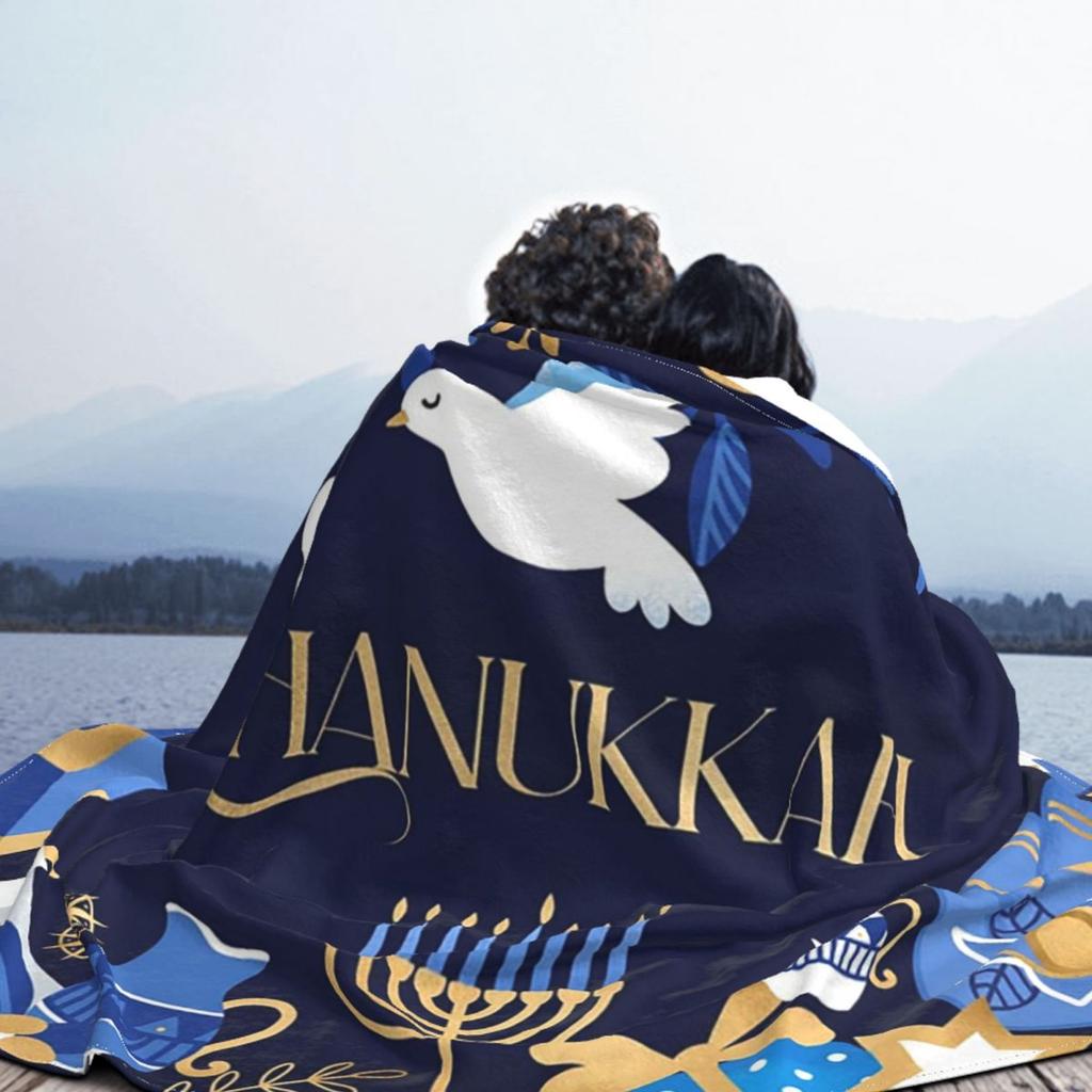Happy Hanukkah Jewish Menorah Fleece Blanket Religious Funny Throw Blankets for Home Hotel Sofa 125*100cm Plush Thin Quilt