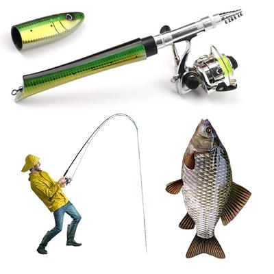 Tragbare Fischförmige Angelrute Angelrutenrolle Mini Tasche Stift Angelrute mit Rolle Angelrute mit Rolle Angelzubehör