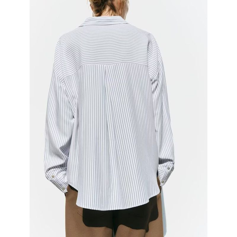 Za2025 Spring New Women's Clothing Easiest for Match Loose-Fitting Striped Long Sleeves Lapel Casual Shirt 4387232 063