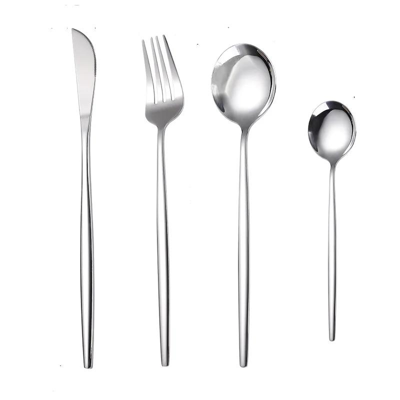 Stainless Steel Flatware Spaghetti Fork Steak Knife Dessert Ice Cream Spoon Set Reusable Tableware Kitchen Utensils Accessories