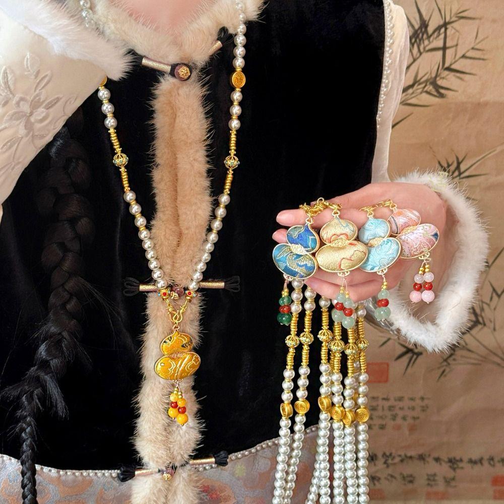 Beads Song Brocade Gourd Necklace Tassels Pearl Long Sweater Chain Chinese Style Necklace Women