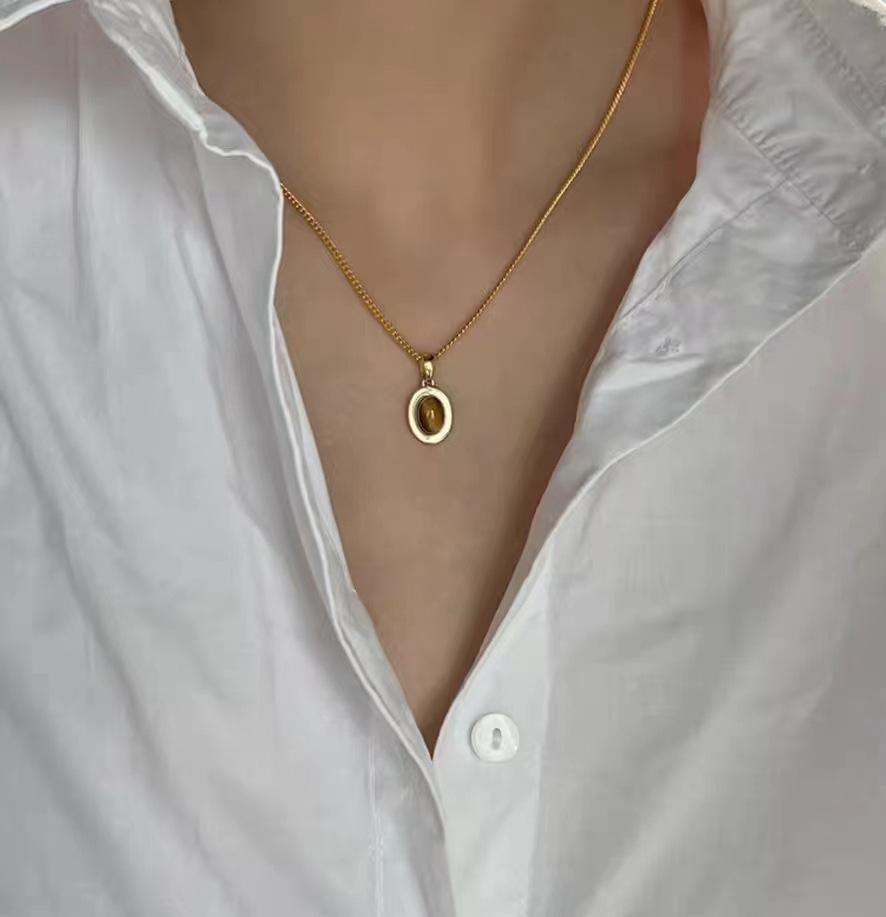 Mihmily brand-French retro prehnite necklace, fashionable and simple sweater chain
