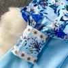 Spring Autumn Women Vintage Print Runway Dresses Stand Full Sleeve Single Breasted Long Maxi Holiday Party Dress With Belt