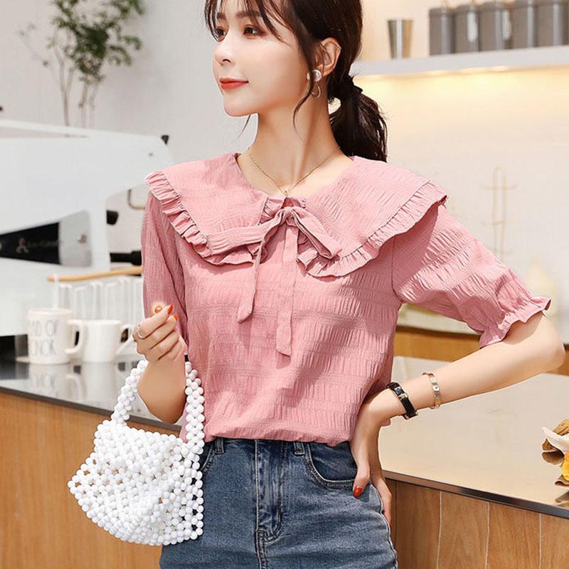 Women's Summer Plus Size Loose All Match Short Sleeve T-shirt Doll Collar Top