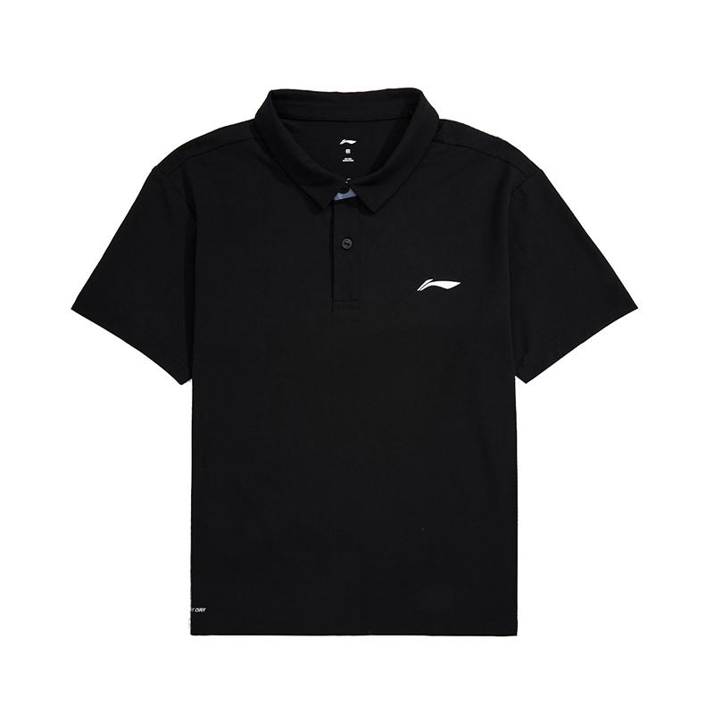 Li-Ning Fashionable Simple Versatile Solid Color Letter Logo Casual Breathable Comfortable Sports Polo Shirt Unisex tops Black APLU801-1