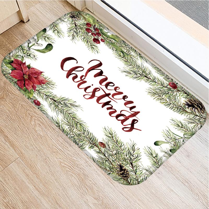 Merry Christmas and New Year Home Decoration Entrance Door Mat Bathroom Kitchen Non-Slip Floor Mat Living Room Hallway Carpet