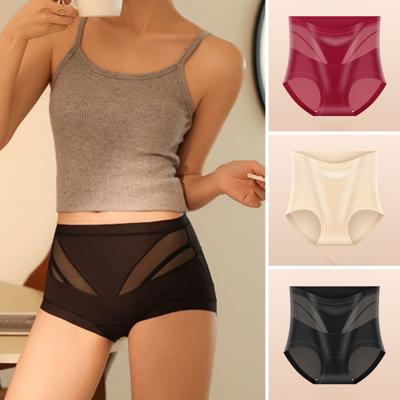 Seamless High-Rise Tummy Control Briefs Women Breathable Microfiber Underwear Soft Stretchy Silky Fabric Mesh Panels Moisture-Wicking Cotton
