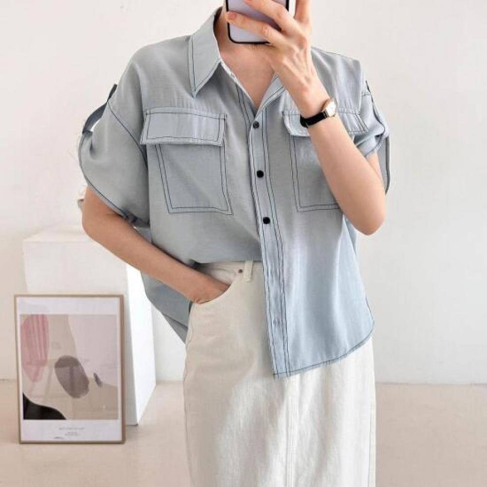 New Arrivals Open Run Loose Fit Boxy Women Shirt Short Sleeve Stitch