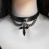 Gothic Punk Black Leather Choker Necklace for Women Red Heart Cross Charm Pendent Necklace Y2K Jewelry Unisex