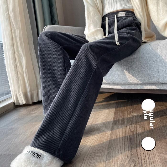 Women's Wide-Leg Corduroy Pants - Available with or Without Velvet Lining, These Thick, Warm Pants Are Perfect for Autumn and Winter.
