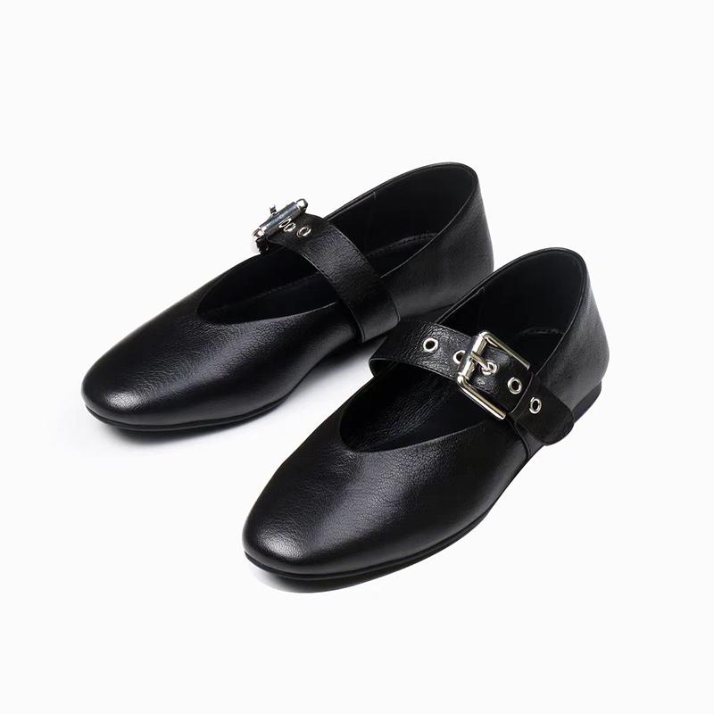 Fashion 2025 Spring New Horsehair Mary Jane Flats Shoes Woman Buckles Round Toe Pumps Loafers Casual Daily Flats Shoes Mary Jane Shoes